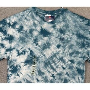 Champion T-Shirt Adult Large Teal Green White Tie Dye Short Sleeve Tee Mens NEW
